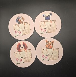 4 Pcs Ceramic Coasters Dogs In Neverfulls, Designer Fashion Decor
